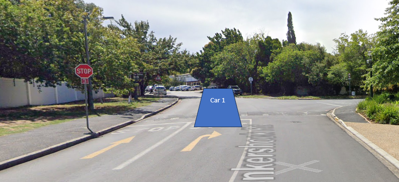 Line of sight problem cause by turning lane traffic, especially problematic for small children.