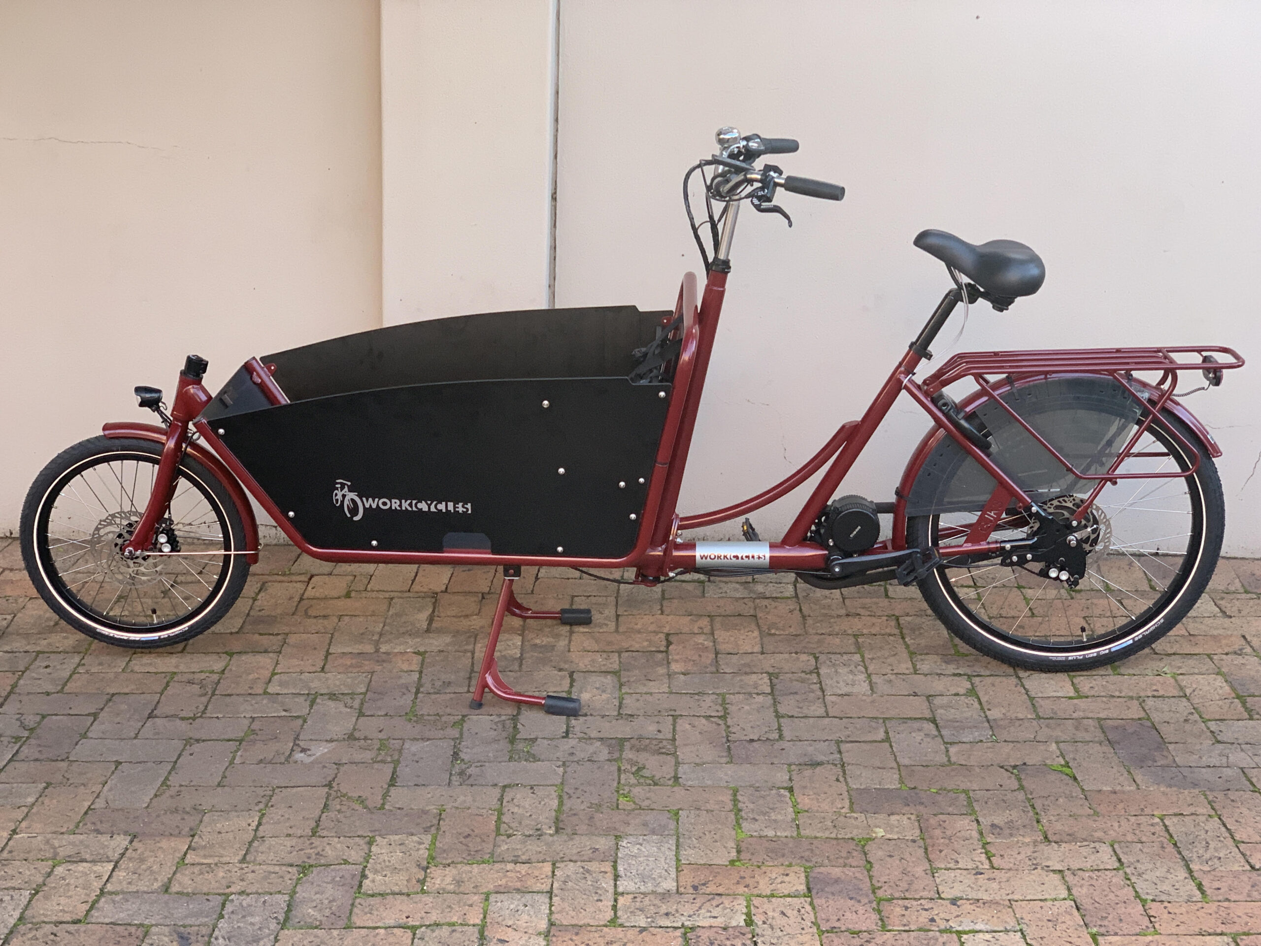 Red cargo bicycle